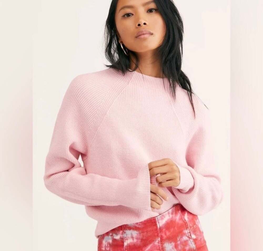 Free People Ribbed Mock Neck Pullover Sweater Pink Size S